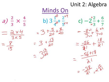 Unit 2: Algebra Minds On. Unit 2: Algebra Lesson 3: The Distributive Property Learning Goal: I can simplify algebraic expressions using distributive property.