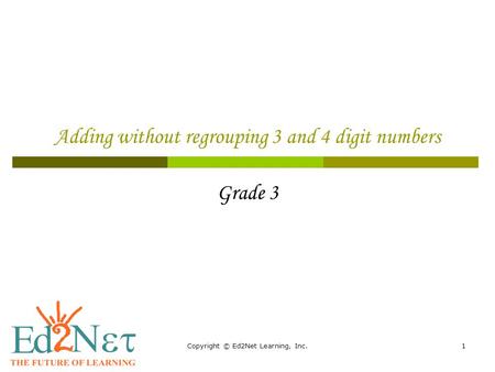 Copyright © Ed2Net Learning, Inc.1 Adding without regrouping 3 and 4 digit numbers Grade 3.