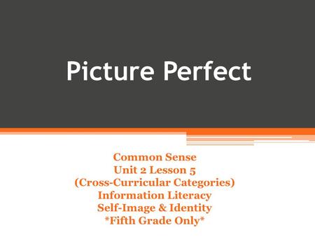 Picture Perfect Common Sense Unit 2 Lesson 5 (Cross-Curricular Categories) Information Literacy Self-Image & Identity *Fifth Grade Only*