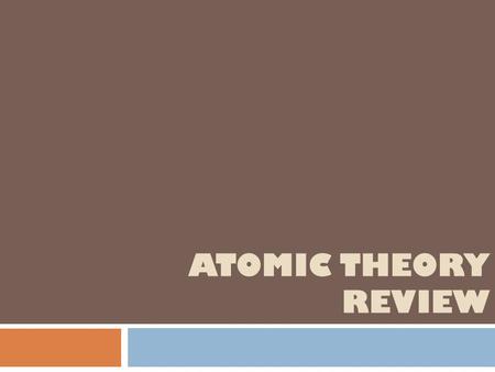 ATOMIC THEORY REVIEW. ATOMS !!! What are the 3 subatomic particles? Protons neutrons electrons What is ALL matter made of?