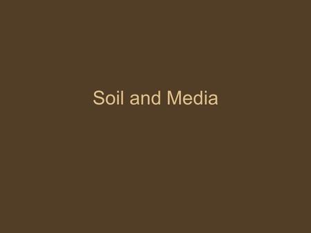 Soil and Media. 40-50% inorganic solids (rocks, sand, silt, clay) 1-10% organic solids (organic matter, residues, roots, microbes) 20-30% water or soil.