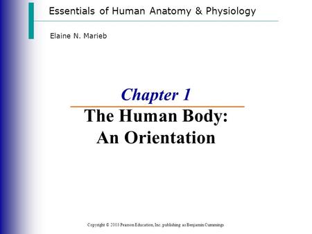 Essentials of Human Anatomy & Physiology Copyright © 2003 Pearson Education, Inc. publishing as Benjamin Cummings Elaine N. Marieb Chapter 1 The Human.