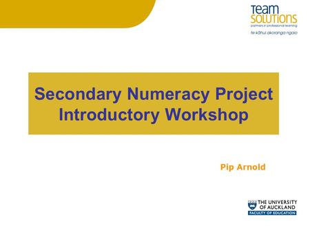 Secondary Numeracy Project Introductory Workshop Pip Arnold.