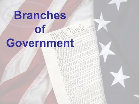 Branches of Government. Our Government Our nation’s government has three parts or branches. The United States Constitution describes the role of each.