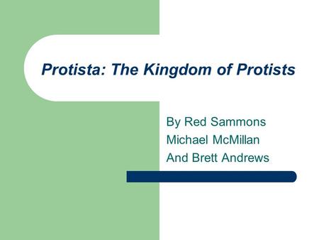 Protista: The Kingdom of Protists By Red Sammons Michael McMillan And Brett Andrews.