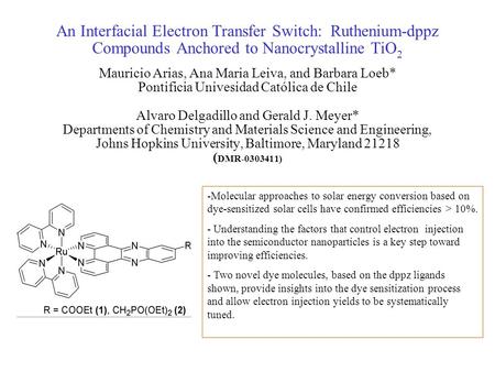 An Interfacial Electron Transfer Switch: Ruthenium-dppz Compounds Anchored to Nanocrystalline TiO 2 Mauricio Arias, Ana Maria Leiva, and Barbara Loeb*