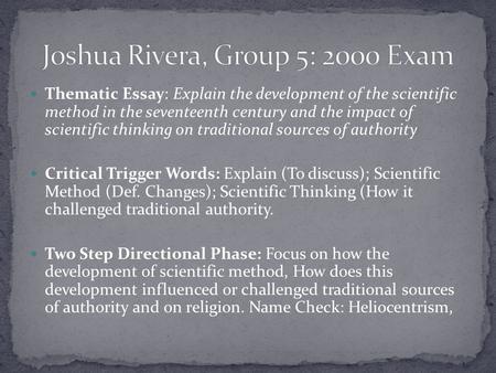 Joshua Rivera, Group 5: 2000 Exam