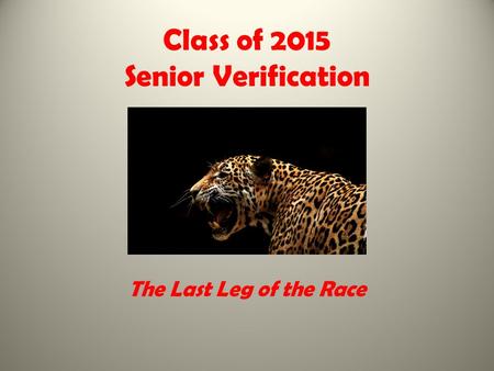 Class of 2015 Senior Verification The Last Leg of the Race.