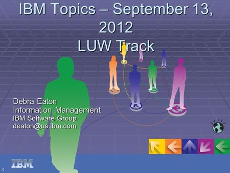 0 IBM Topics – September 13, 2012 LUW Track Debra Eaton Information Management IBM Software Group
