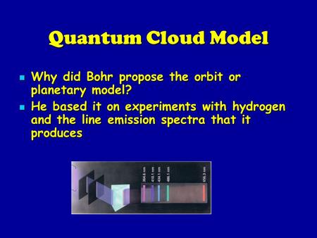 Quantum Cloud Model Why did Bohr propose the orbit or planetary model? Why did Bohr propose the orbit or planetary model? He based it on experiments with.