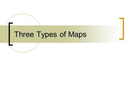 Three Types of Maps. Physical A physical map is one that shows the physical landscape features of a place. They generally show things like mountains,