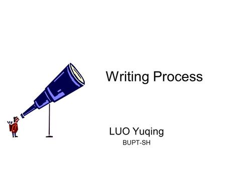 Writing Process LUO Yuqing BUPT-SH. Why do you need a writing process? It can help writers to organize their thoughts. It can help writers to avoid frustration.
