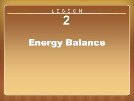 L E S S O N 2 Energy Balance Lesson 2.