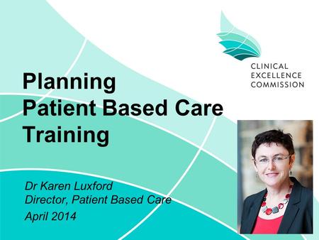 Planning Patient Based Care Training Dr Karen Luxford Director, Patient Based Care April 2014.