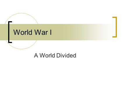 World War I A World Divided. Causes Imperialism Nationalism Militarism Alliances.