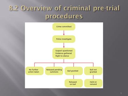 1. Criminal pre-trial procedures refer to the;  initial arrest of the suspect,  the granting of bail  Released without charge  Remanded in custody.