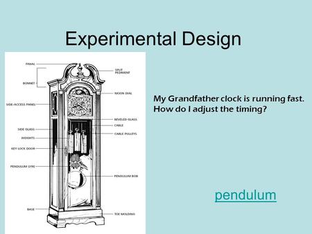 Experimental Design pendulum My Grandfather clock is running fast.