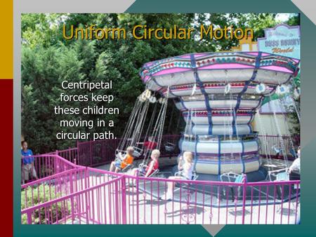 Uniform Circular Motion Centripetal forces keep these children moving in a circular path.