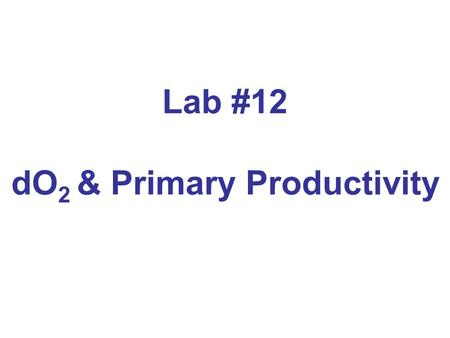Lab #12 dO 2 & Primary Productivity Aquatic Primary Producers.