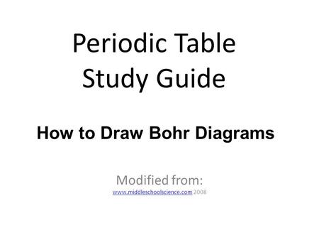 Periodic Table Study Guide Modified from: www.middleschoolscience.comwww.middleschoolscience.com 2008 How to Draw Bohr Diagrams.