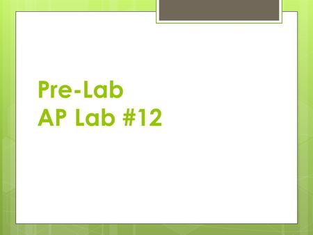 Pre-Lab AP Lab #12. Ecosystem Studies 1. Energy Flow 2. Chemical Cycling AP Lab #12 we will be able to study both cycles.
