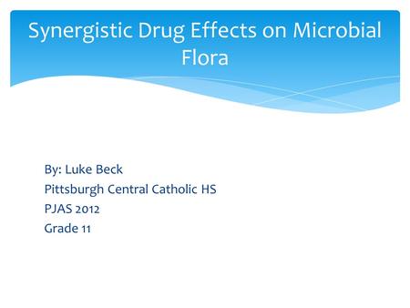 By: Luke Beck Pittsburgh Central Catholic HS PJAS 2012 Grade 11 Synergistic Drug Effects on Microbial Flora.