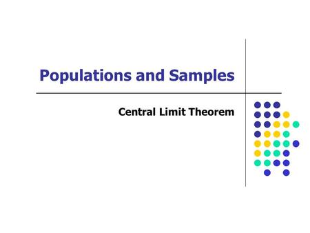 Populations and Samples Central Limit Theorem. Lecture Objectives You should be able to: 1.Define the Central Limit Theorem 2.Explain in your own words.