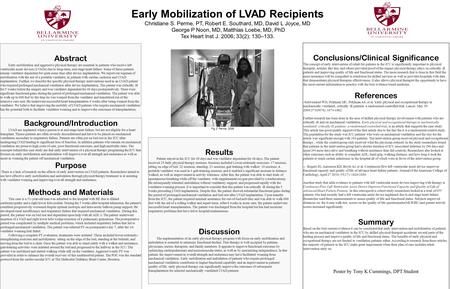 Early Mobilization of LVAD Recipients Christiane S. Perme, PT, Robert E. Southard, MD, David L Joyce, MD George P Noon, MD, Matthias Loebe, MD, PhD Tex.