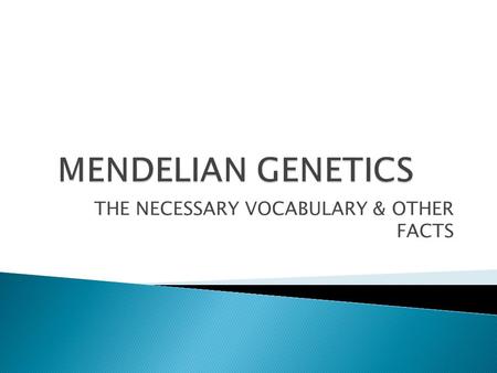 THE NECESSARY VOCABULARY & OTHER FACTS.  GREGOR MENDEL – THE FATHER OF GENETICS  AUSTRIAN MONK  RESEARCHED HOW TRAITS ARE PASSED FROM GENERATION TO.