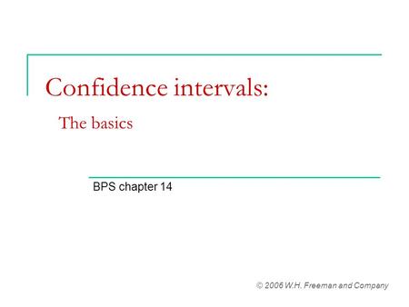Confidence intervals: The basics BPS chapter 14 © 2006 W.H. Freeman and Company.