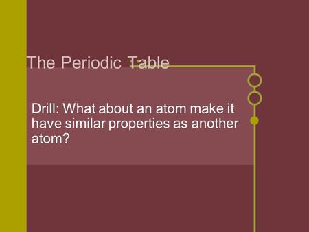 The Periodic Table Drill: What about an atom make it have similar properties as another atom?