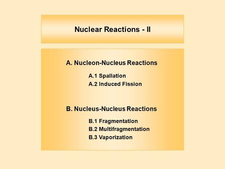 Nuclear Reactions - II A. Nucleon-Nucleus Reactions A.1 Spallation