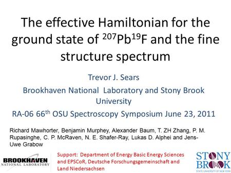The effective Hamiltonian for the ground state of 207 Pb 19 F and the fine structure spectrum Trevor J. Sears Brookhaven National Laboratory and Stony.