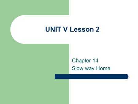 UNIT V Lesson 2 Chapter 14 Slow way Home. For Teachers This is a continuation of lesson 1. After teacher reads aloud chapter 14 of Slow Way Home, students.