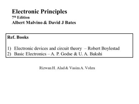 Electronic Principles 7th Edition Albert Malvino & David J Bates