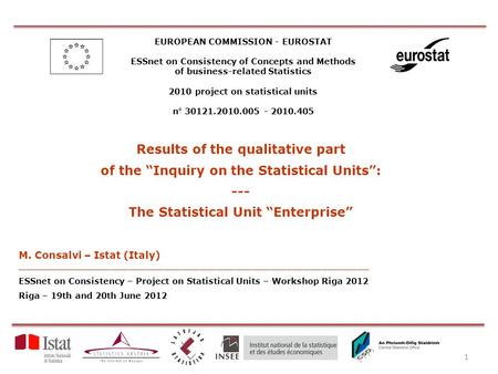 EUROPEAN COMMISSION - EUROSTAT ESSnet on Consistency of Concepts and Methods of business-related Statistics 2010 project on statistical units n° 30121.2010.005.