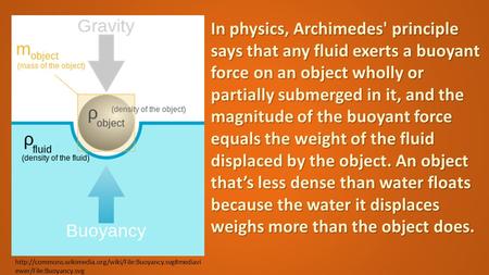 ewer/File:Buoyancy.svg In physics, Archimedes' principle says that any fluid exerts a buoyant.