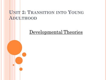 U NIT 2: T RANSITION INTO Y OUNG A DULTHOOD Developmental Theories.