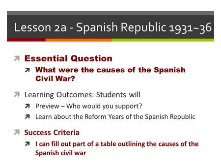 Lesson 2a - Spanish Republic 1931~36