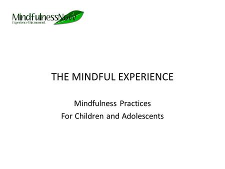 THE MINDFUL EXPERIENCE Mindfulness Practices For Children and Adolescents.