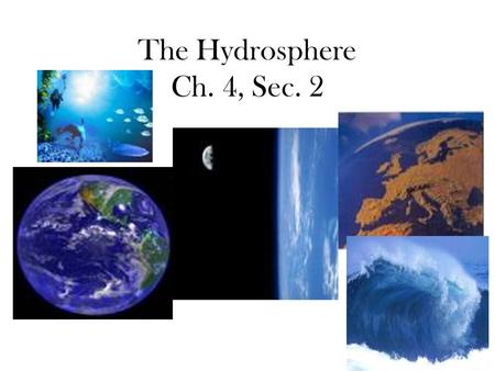 The Hydrosphere Ch. 4, Sec. 2. Water for Agriculture: Irrigation: –Artificial watering of crops.