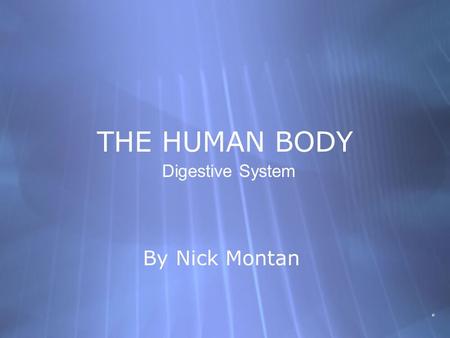 THE HUMAN BODY Digestive System By Nick Montan.
