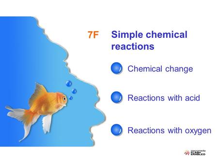 Simple chemical reactions Chemical change Reactions with acid Reactions with oxygen 7F 7F Simple chemical reactions.