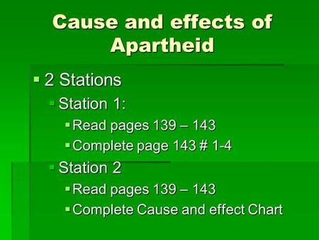 Cause and effects of Apartheid