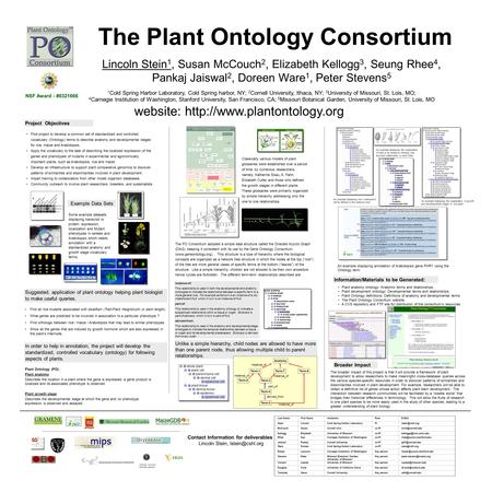The Plant Ontology Consortium Lincoln Stein 1, Susan McCouch 2, Elizabeth Kellogg 3, Seung Rhee 4, Pankaj Jaiswal 2, Doreen Ware 1, Peter Stevens 5 1 Cold.