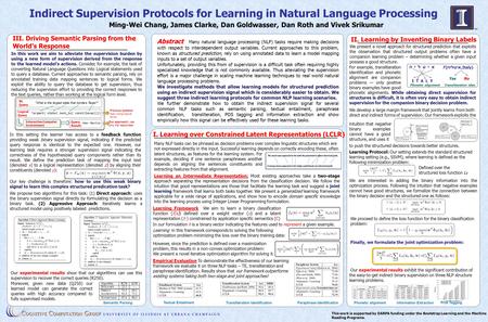 Indirect Supervision Protocols for Learning in Natural Language Processing II. Learning by Inventing Binary Labels This work is supported by DARPA funding.