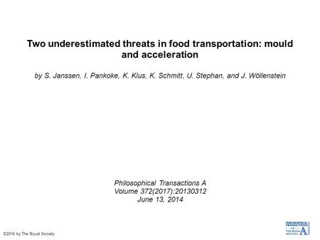 Two underestimated threats in food transportation: mould and acceleration by S. Janssen, I. Pankoke, K. Klus, K. Schmitt, U. Stephan, and J. Wöllenstein.