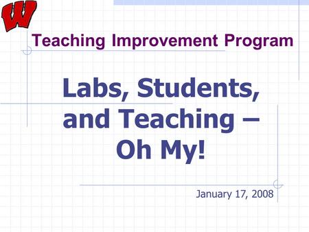 Teaching Improvement Program Labs, Students, and Teaching – Oh My! January 17, 2008.