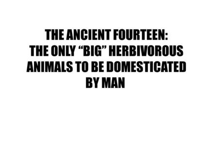 THE ANCIENT FOURTEEN: THE ONLY “BIG” HERBIVOROUS ANIMALS TO BE DOMESTICATED BY MAN.