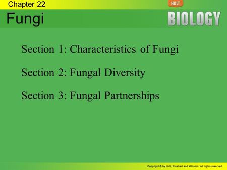 Fungi Section 1: Characteristics of Fungi Section 2: Fungal Diversity